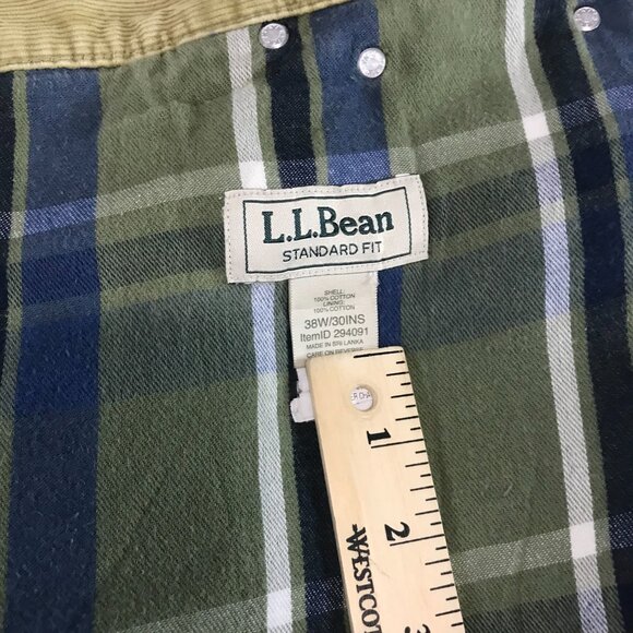 LL Bean Standard Fit Corduroy Plaid Flannel Lined Pants Olive Outdoor 38 x 30 - Picture 7 of 12